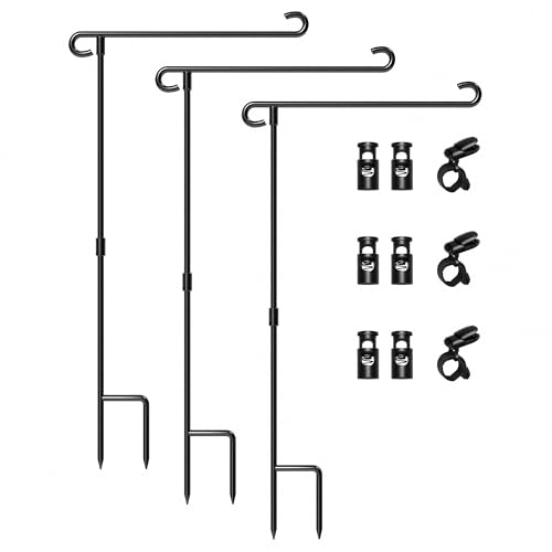 HOOSUN Garden Flag Stand Holder Pole Easy To Install Strong Sturdy Wrought Iron Fits 12.5" x 18" Mini Flag with 1 Tiger Clip 