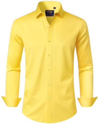 J.VER Men's Dress Shirts Solid Long Sleeve Stretch Wrinkle-Free Formal Shirt Business Casual Button Down Shirts Lemon Yellow 
