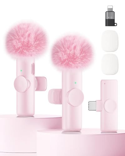 Wireless Microphone for iPhone iPad and Android Phone, 2 Pack Wireless Lavalier Lapel Mic with Noise Reduction, Plug and Play