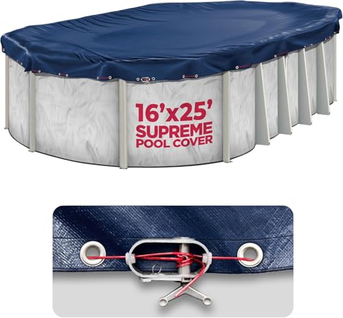 16x25 ft Oval Winter Pool Cover for Above Ground Pools, Navy Blue, Resistant