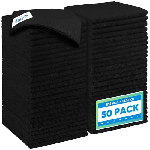 HOMEXCEL Black Microfiber Cleaning Cloth 50 Pack, 12.5 x 12.5 inch Microfiber Towels for Cars, Ultra Absorbent Car Washing Cl