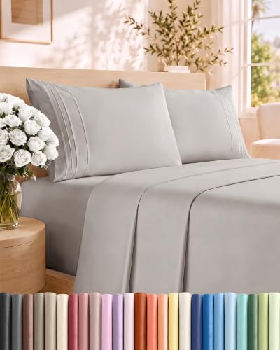 Full Size 4 Piece Sheet Set - Breathable & Cooling Sheets - Light Grey