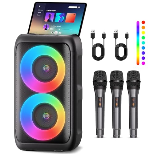 Bluetooth Speaker and 3 Wireless Microphones Party Floorstanding Speaker