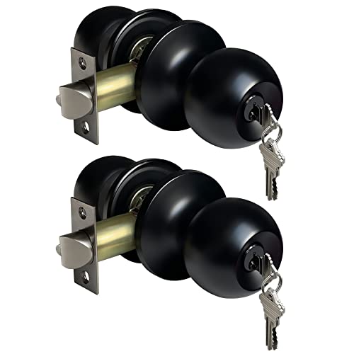 BESTTEN 2 Pack Door Knob with Lock and Key, Keyed Different, Matte Black