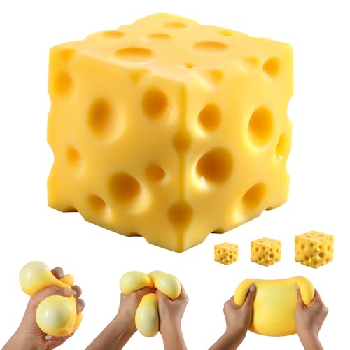 Cheese Squishy Cube Block, Squishy Fidget Toys for Adults & Teens, Easter Basket Stuffers, Stocking Stuffers, Sensory Stress 