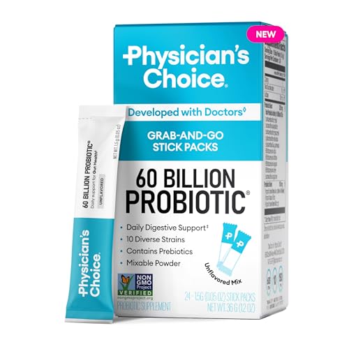 Physician’s Choice 60 Billion CFU Probiotic Stick Packs - 10 Strains + Prebiotics - Immune Digestive & Gut Health - Supports 