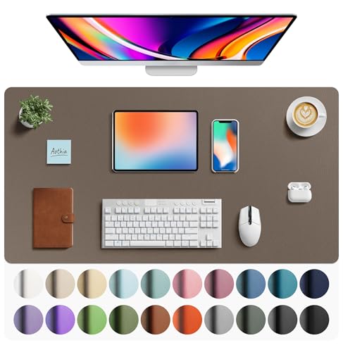 Aothia Faux Leather Desk Mat - Large Mouse Pad, Non-Slip PU Leather Blotter, Waterproof Writing Surface for Office and Home (
