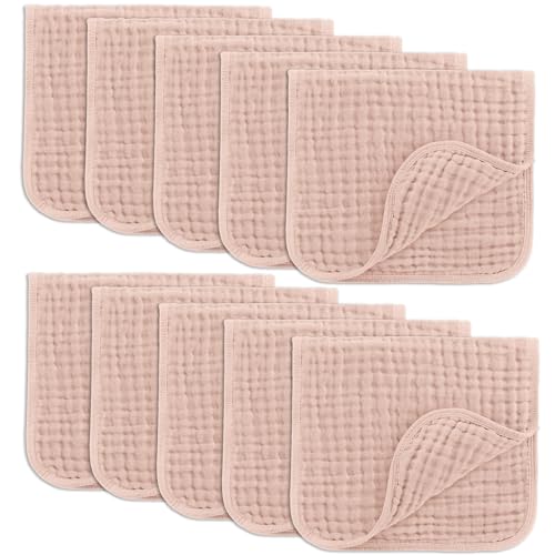 Comfy Cubs Muslin Burp Cloths 20x10" 10 Pack, Baby Burp Cloths - Blush