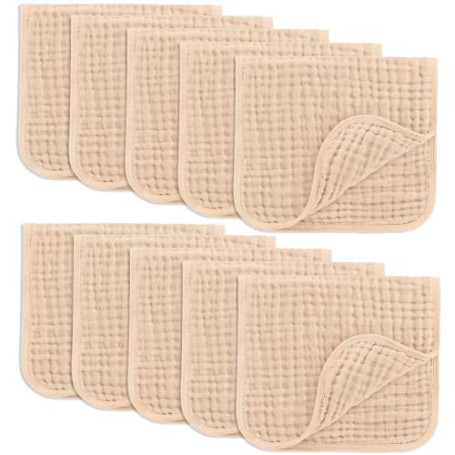 Comfy Cubs Muslin Burp Cloths 20x10" 10 Pack, Baby Burp Cloths - Cream