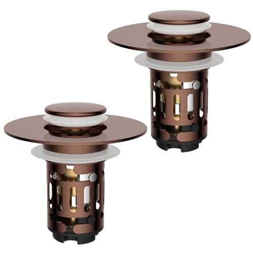 Hibbent 2 PCS Upgraded 3 in 1 Bathroom Sink Drain Strainer, Pop Up Stopper