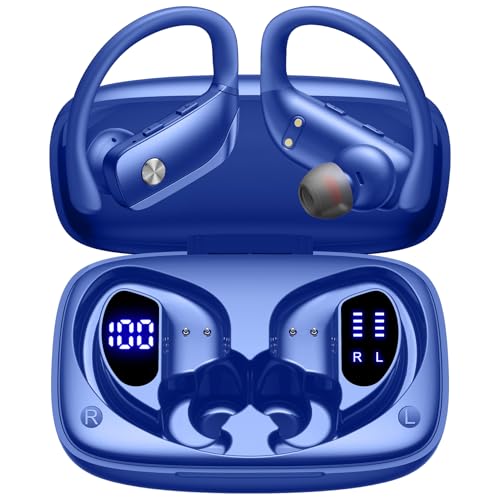 bmani Ear Buds Wireless Earbuds Bluetooth Headphones with 80H Playtime LED Display Case, Over-Ear Hook with Mic, Stereo Sound