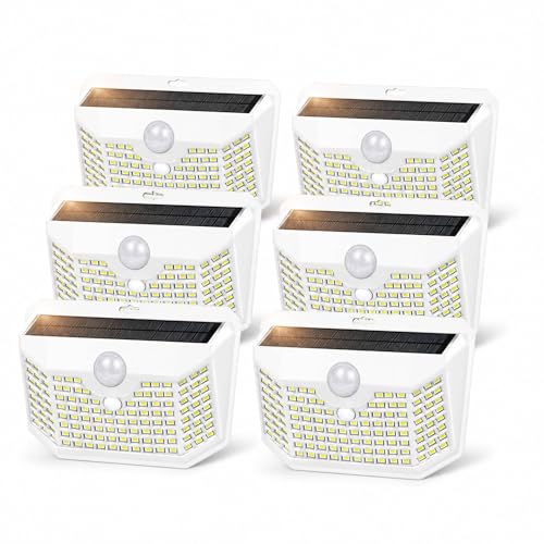 HMCITY 120 LED Solar Lights Outdoor with Motion Sensor, 6 Pack, White