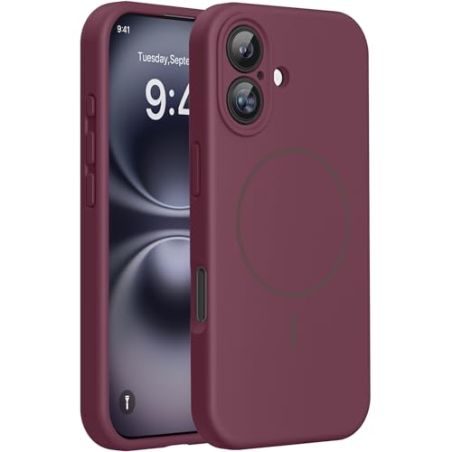Miracase Magnetic for iPhone 16 Plus Case, Silicone, Wine Red