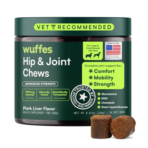 Wuffes Advanced Hip & Joint Chews for Large Breed Dogs, Vet Recommended, Glucosamine, Chondroitin, MSM, Green-Lipped Mussel, 
