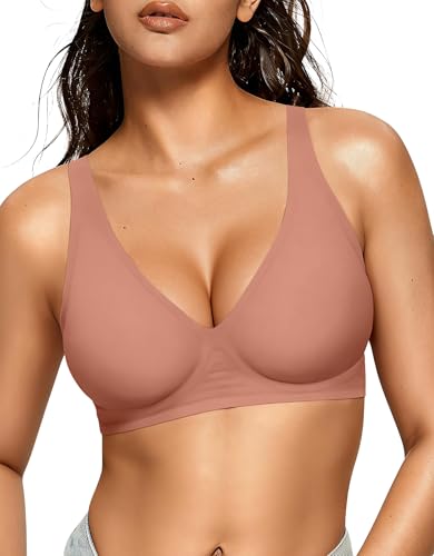 OEAK Womens Jelly Bras Wireless Deep V Comfy Push Up Tshirt Bras DST XXL