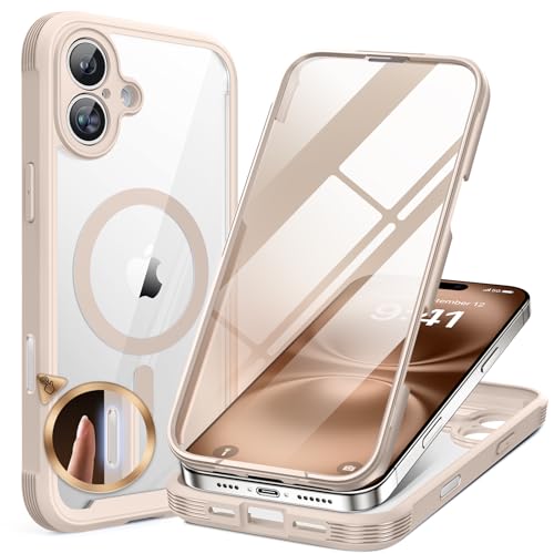 Miracase Magnetic for iPhone 16 Plus Case Full-Body Phone with Built-in Glass Screen Protector, [Compatible with MagSafe] Mil
