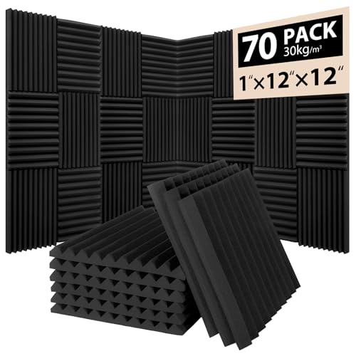 Saiqiang 70 Pack Acoustic Foam Panels, 1" x 12"x 12" Sound Proof Foam Panels For Wall Fire Resistant, Noise Cancelling Dampen