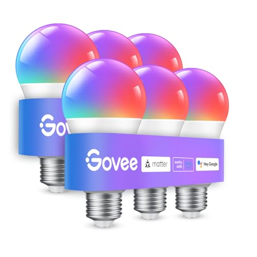 Govee Smart Light Bulbs, A19 LED Light Bulb, 800 Lumen, 6 Pack