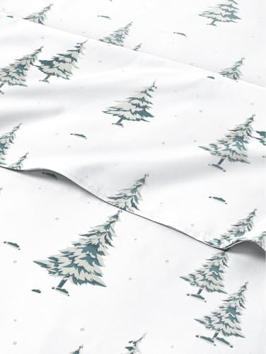 Christmas Sheet Set, Green Xmas Trees, Holiday Xmas Bedding Set - Queen