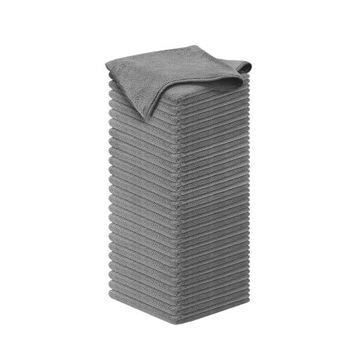 USANOOKS Microfiber Cleaning Cloth Grey - 50 Pcs (12.5"x12.5") - High Performance - 1200 Washes, Ultra Absorbent Microfiber T