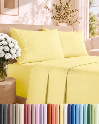 Full Size 4 Piece Sheet Set - Comfy Breathable & Cooling Sheets - Yellow