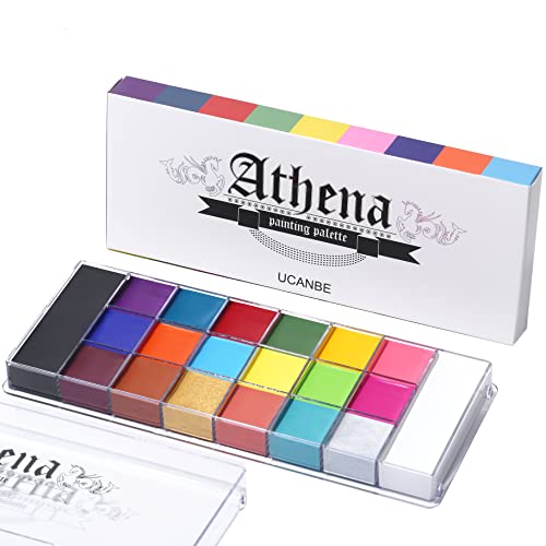 UCANBE Athena Face Body Paint Oil Palette, 20 Colors Large Black White Professional Flash Tattoo Halloween SFX Party Artist C