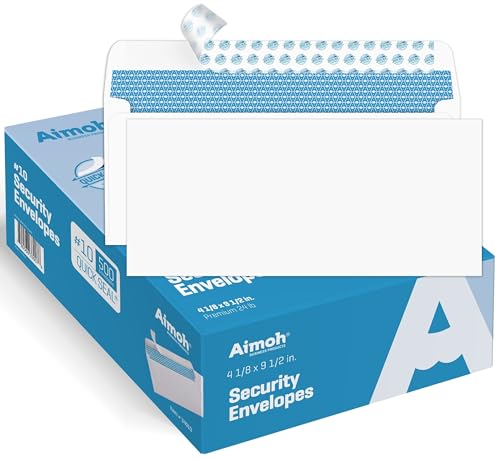 Aimoh #10 Security Mailing Envelopes Letter Size, Self Seal, 500 Count