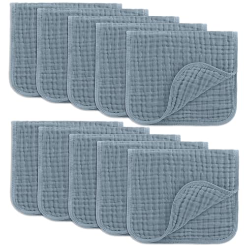 Comfy Cubs Muslin Burp Cloths 20x10" 10 Pack, Baby Burp Cloths Pacific Blue