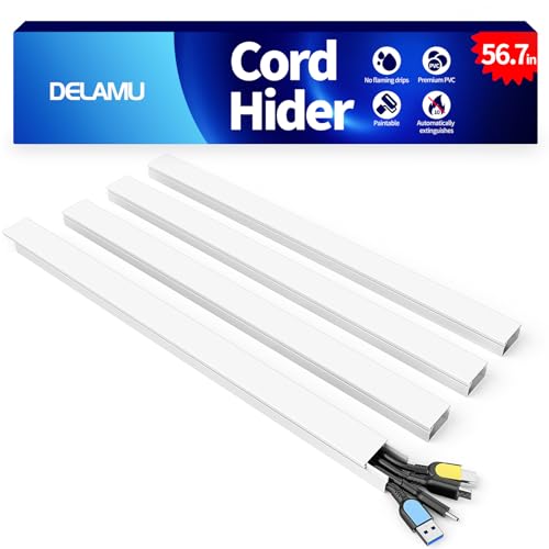 Delamu 56.7in Cord Hider, Wire Covers for 3-4 Cords on Wall, Premium Cable Hider Cord Covers for Wires, Paintable Cable Manag