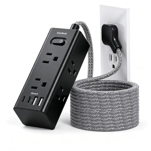 Extension Cord 10Ft, Flat Surge Protector Power Strip 10 Ft Long Cord,Black
