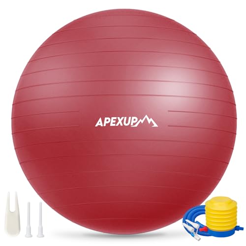 APEXUP Yoga Ball, 660 lbs Anti-Burst Exercise Ball with Pump, 5 Sizes (M (19"~22) 55cm, Red)