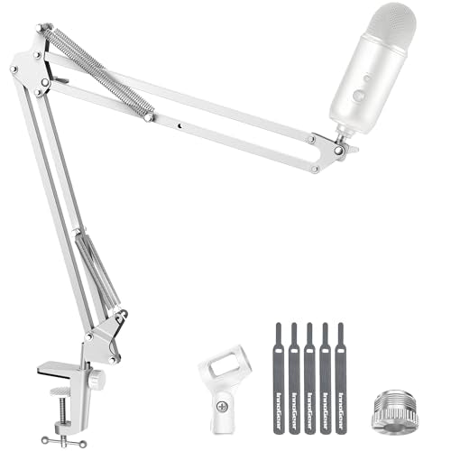 InnoGear Boom Arm Microphone Mic Stand for Blue Yeti Fifine HyperX, White