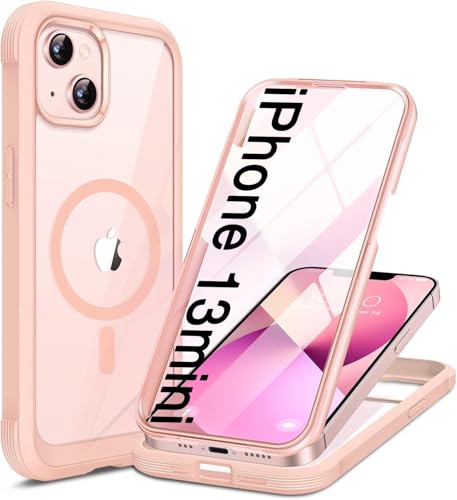Miracase for iPhone 13 mini Case 5.4",Built-in Glass Screen Protector,Pink