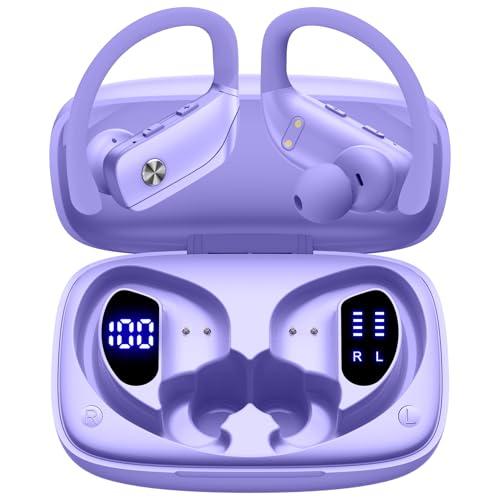 bmani Ear Buds Wireless Earbuds Bluetooth Headphones with 80H Playtime LED Display Case, Over-Ear Hook with Mic, Stereo Sound