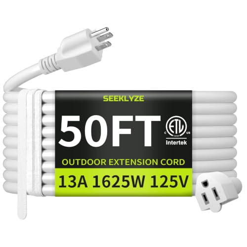 Seeklyze 50 FT Extension Cord Indoor, 16 Gauge White 3 Prong Power Cord