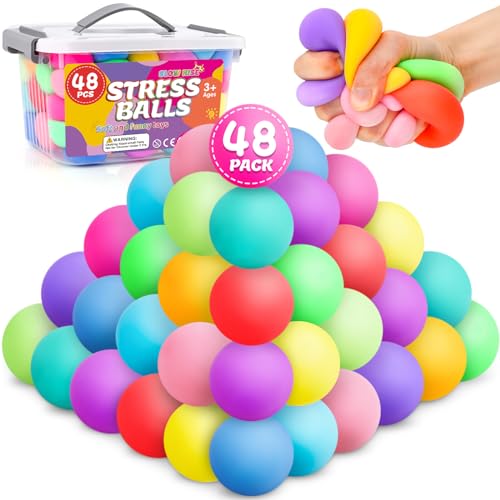 48 Pack Slow Rising Stress Ball,Stress Balls for Kids Adults,Stretchy Fidget Toys for Anxiety Relief,Hand Therapy Sensory Squ