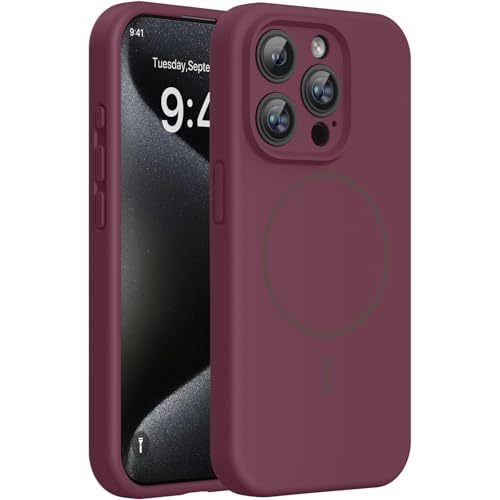 Miracase Silicone & Magnetic for iPhone 15 Pro Case, Wine Red
