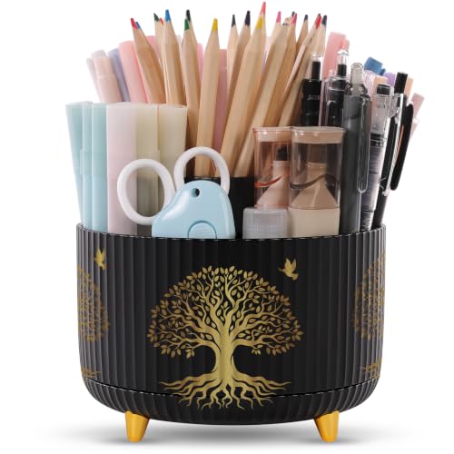 SKYDUE 360 Degree Rotating Pen Holder for Desk with 5 Slots,Tree of Life
