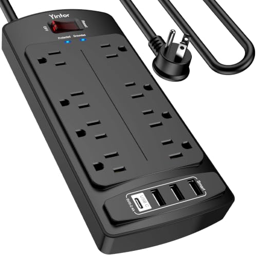 Yintar 10Ft Surge Protector Power Strip with 8 Outlets and 4 USB Ports