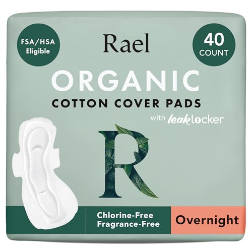 Rael Organic Cotton Cover Sanitary Pads for Women Heavy (Overnight 40 Ct)