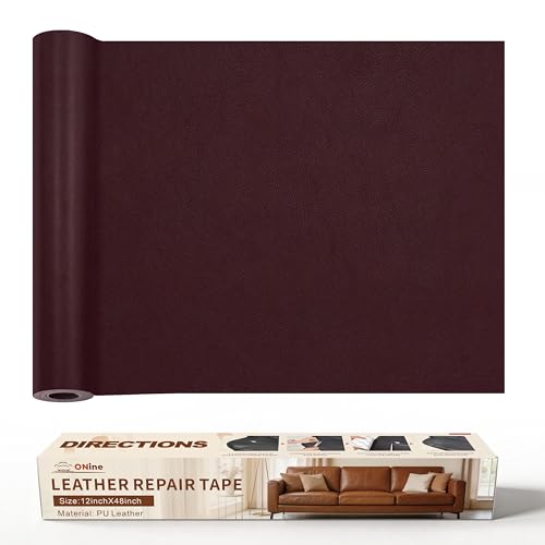 ONine Leather Repair Patch，Leather Repair Tape, 12 x 48 inches Leather Repair Patch for Furniture,Vinyl Repair Kit，Leather Co