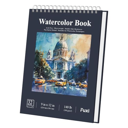 Fuxi Watercolor Sketchbook 9x12, 32-Sheet Water Color Paper, 140lb/300gsm