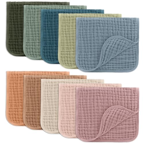 Comfy Cubs Muslin Burp Cloths 20x10" 10 Pack, Baby Burp Cloths - Multi