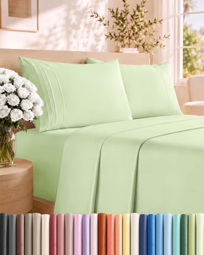 King Size 4 Piece Sheet Set - Comfy Breathable & Cooling - Light Sage Green