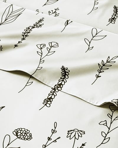 Cal King 4 Piece Floral Sheet Set - Soft, Breathable & Cooling - Plants