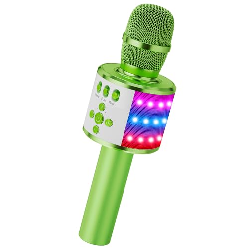BONAOK Karaoke Microphone for Kids & Adults - Bluetooth Microphones Singing Mic with Disco Lights, Echo Effect, Built-in Spea