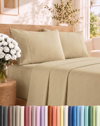 Full Size 4 Piece Sheet Set - Breathable & Cooling Sheets - Heathered Tan