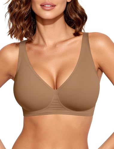 OEAK Womens Jelly Bras Wireless Deep V Comfy Push Up Tshirt Bras GVL XXL