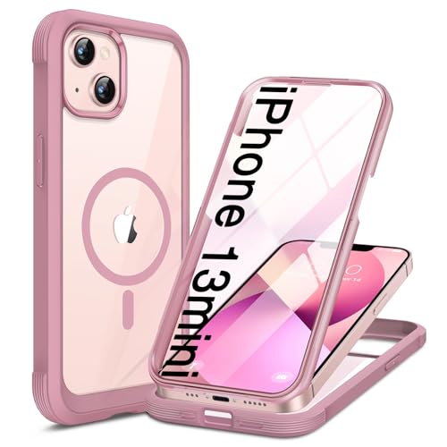 Miracase for iPhone 13 mini Case 5.4",Built-in Screen Protector,Dark Pink