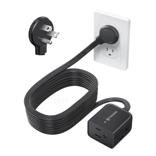 TROND Leftward Flat Plug Extension Cord 15ft for Small Tight Space, Black